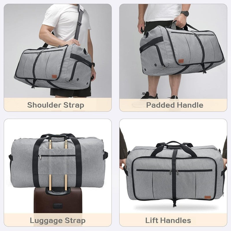 120L Large Travel Duffel Bag Foldable w/ Shoe Compartment Gray5
