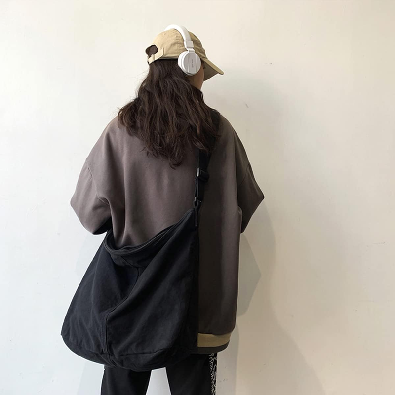 Aesthetic Cute Bag School Vintage Black Canvas Crossbody Shoulder Laptop Bag6