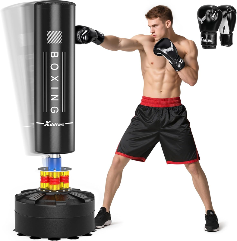 70in Freestanding Punching Bag w Gloves Heavy Boxing Kickboxing MMA0