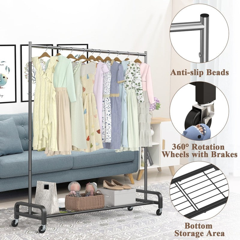 400 Lbs Heavy Duty Rolling Clothes Rack with Wheels, Portable Closet Organizer f2