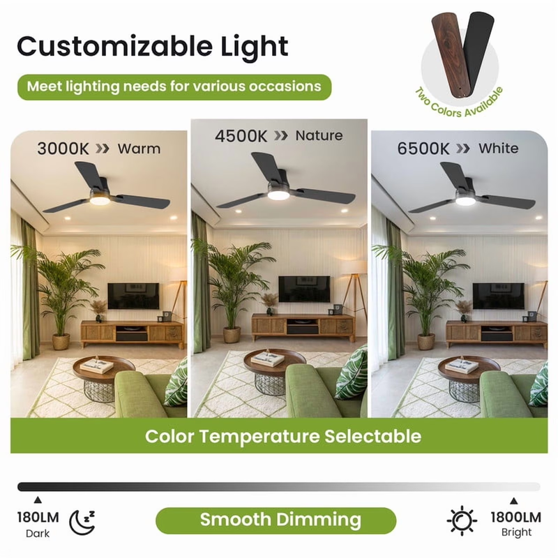 52in Ceiling Fan with Light Remote Flush Mount Indoor Outdoor Modern1