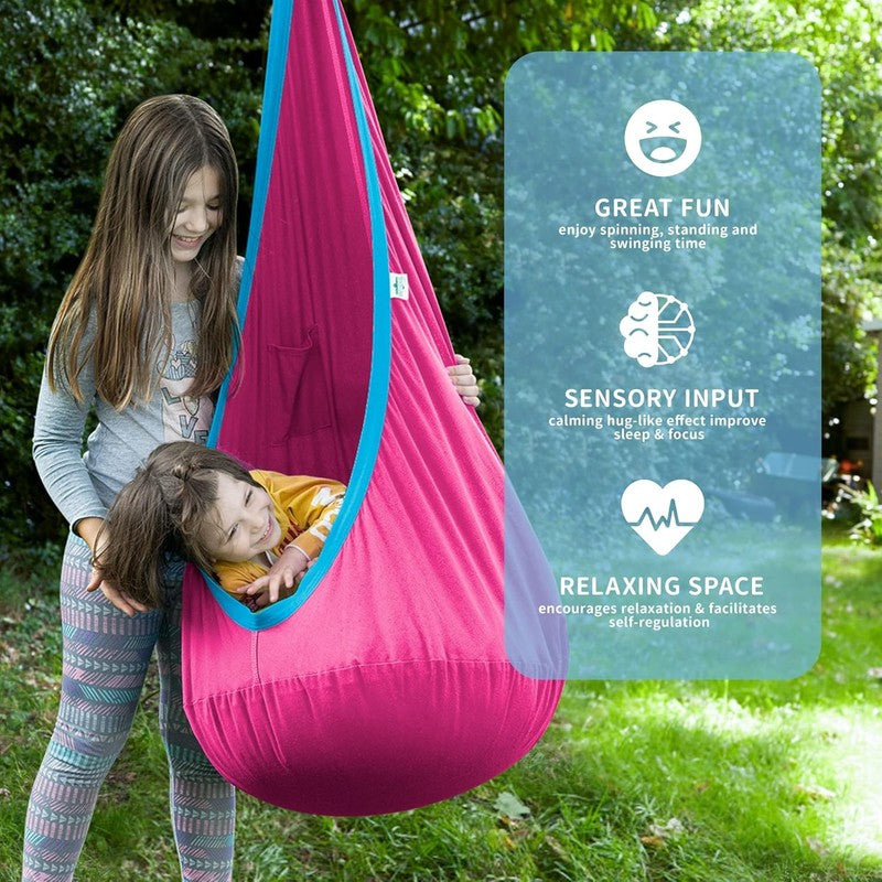 Kids Pod Swing Seat Cotton Hammock Sensory Chair Indoor Outdoor Pink Blue3