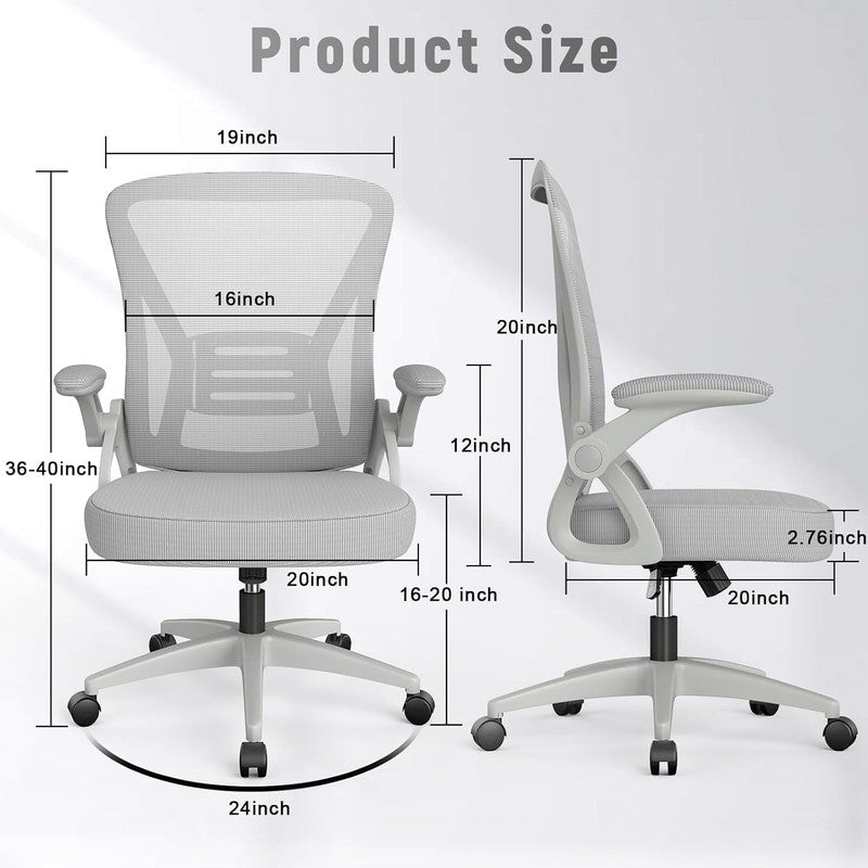 Ergonomic Mesh Office Chair Mid Back Swivel Desk Chair Flip Up Arms Grey2