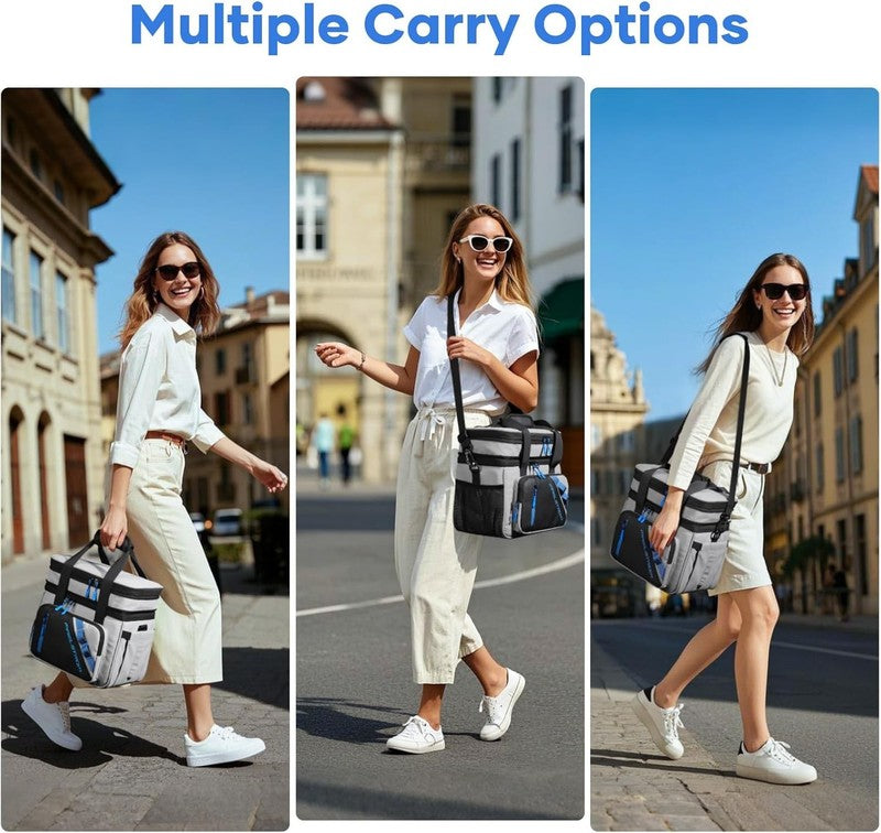 20L Expandable Double Deck Insulated Lunch Bag Grey Cooler7