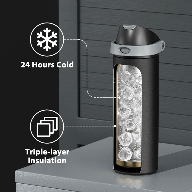 24oz Stainless Steel Water Bottle 2-in-1 Straw Spout Lid Leakproof Gym3