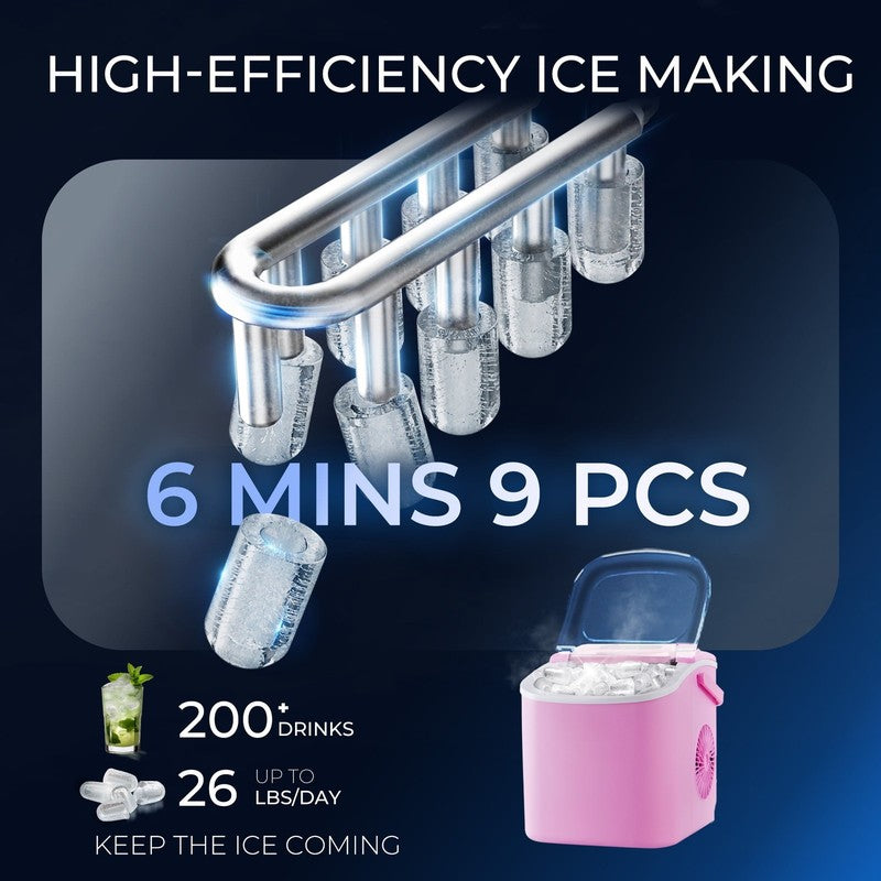 Countertop Ice Maker Machine One Button 9 Bullet Ice Auto Cleaning 26Lbs/24H 1