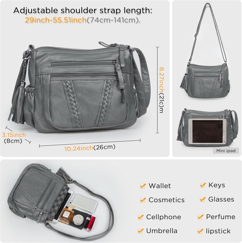 Women Crossbody Bag Tassel PU Leather Shoulder Handbag Purse Pocketbook2
