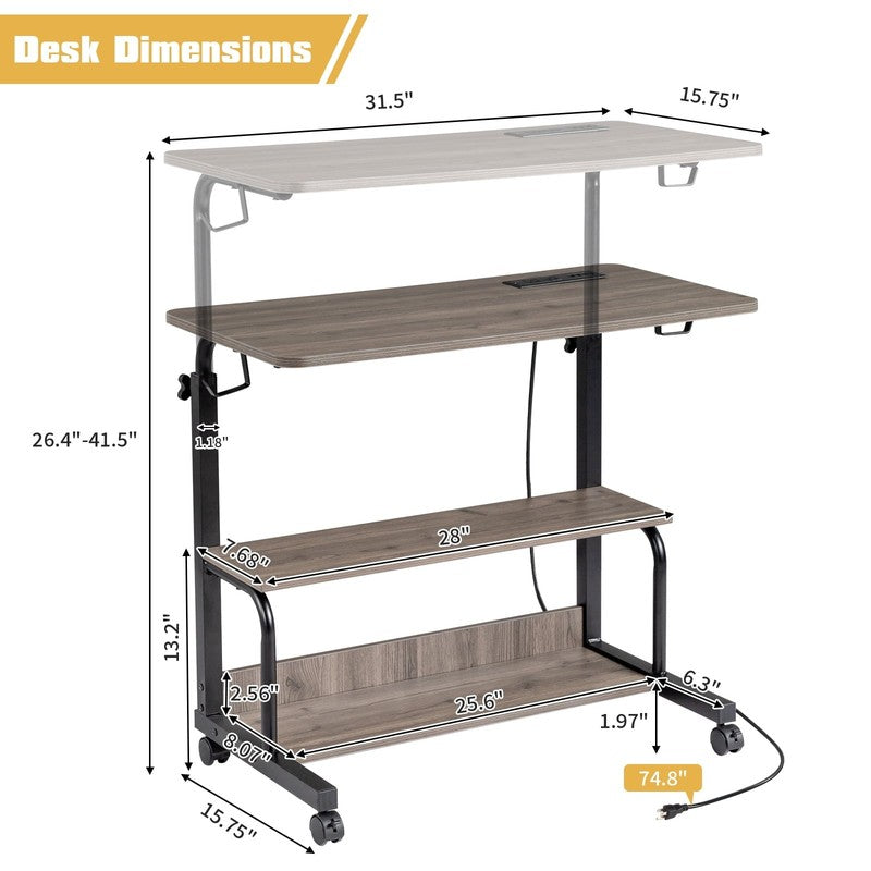 Rolling Adjustable Laptop Desk Side Table Sofa End Cart w/ Charging Station7