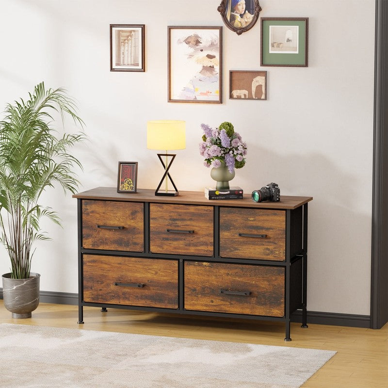 5 Fabric Drawers Dresser for Bedroom,Chest Organizer Units with Steel,Nature2