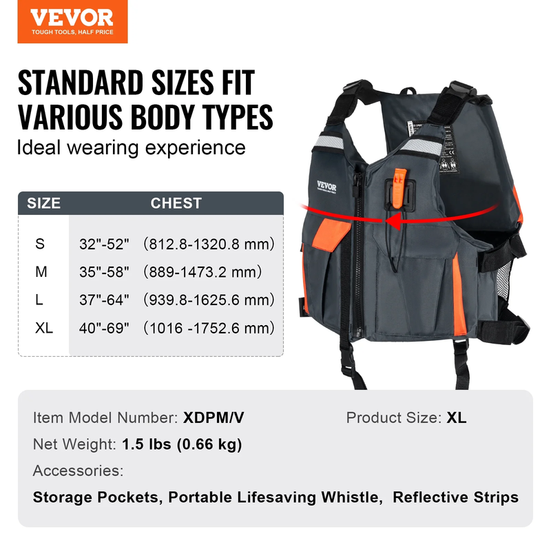 Life Vest for Watersports (PFD), Life Jacket with Waterproof Nylon & 110N Buoyan6