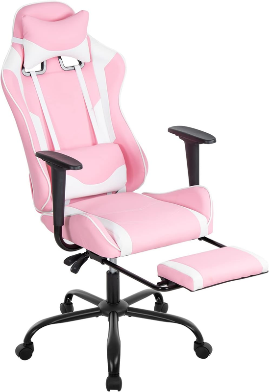 Pink Ergonomic Gaming Chair with Lumbar Support and Footrest for Office Use0