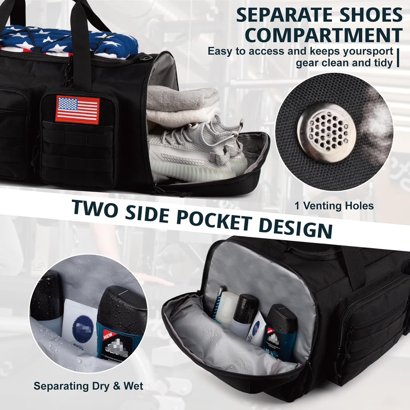 50L Gym Duffel Bag 3 in 1 Travel Backpack Shoe Compartment Water Resistant3