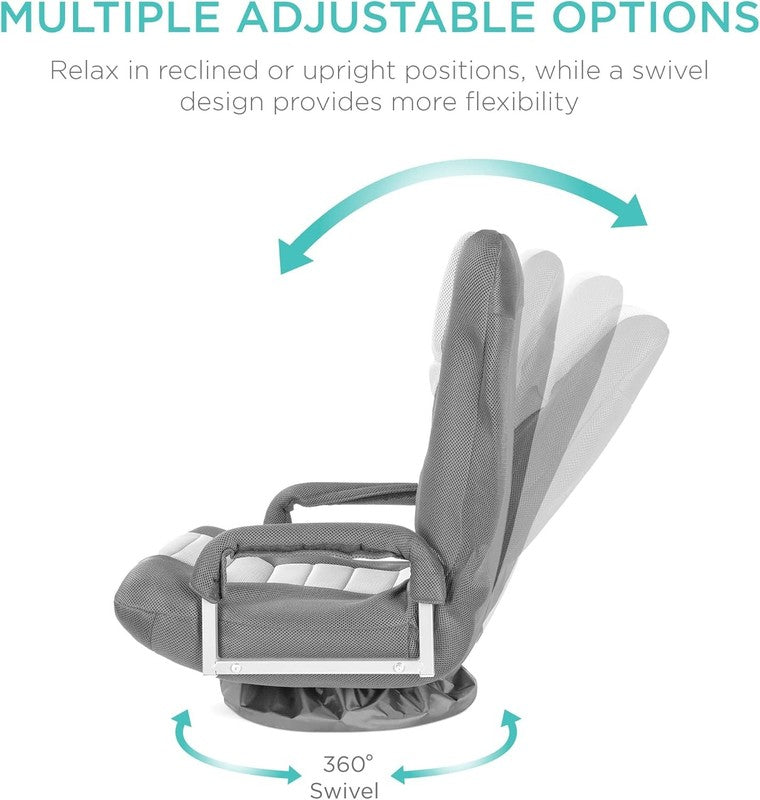 Gaming Floor Rocker Chair 360° Swivel, Lumbar Support, Gray/White2