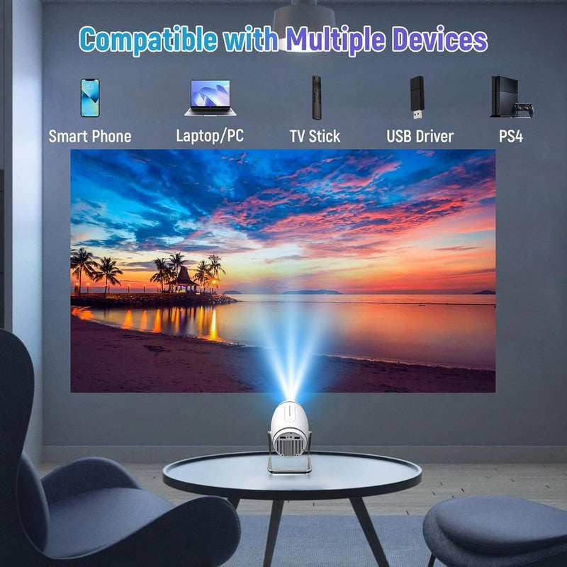 Mini Portable Movie Projector with Wifi and Bluetooth, 4K 1080P Support, 180° Ro6