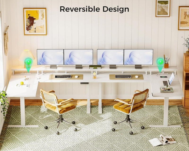 Electric L Shaped Standing Desk, 59 Inch Height Adjustable Office Desk White1