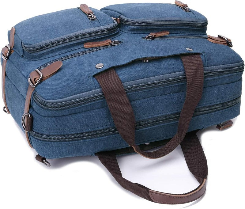 3 in 1 Canvas Laptop Bag 17.3 Inch Convertible Briefcase Multi Pocket Blue1