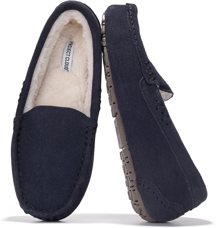 Women Genuine Leather Slippers Fur Lined Memory Foam Moccasin Cathi0