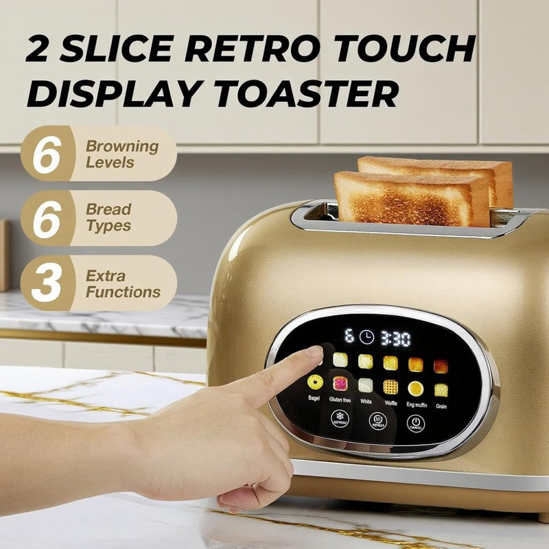 Smart Touch Screen 2 Slice Toaster Retro Stainless Steel, 6 Bread Settings2