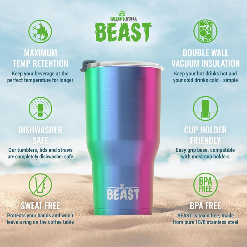 40oz Vacuum Insulated Tumbler Stainless Steel Travel Mug with Straw Rainbow5