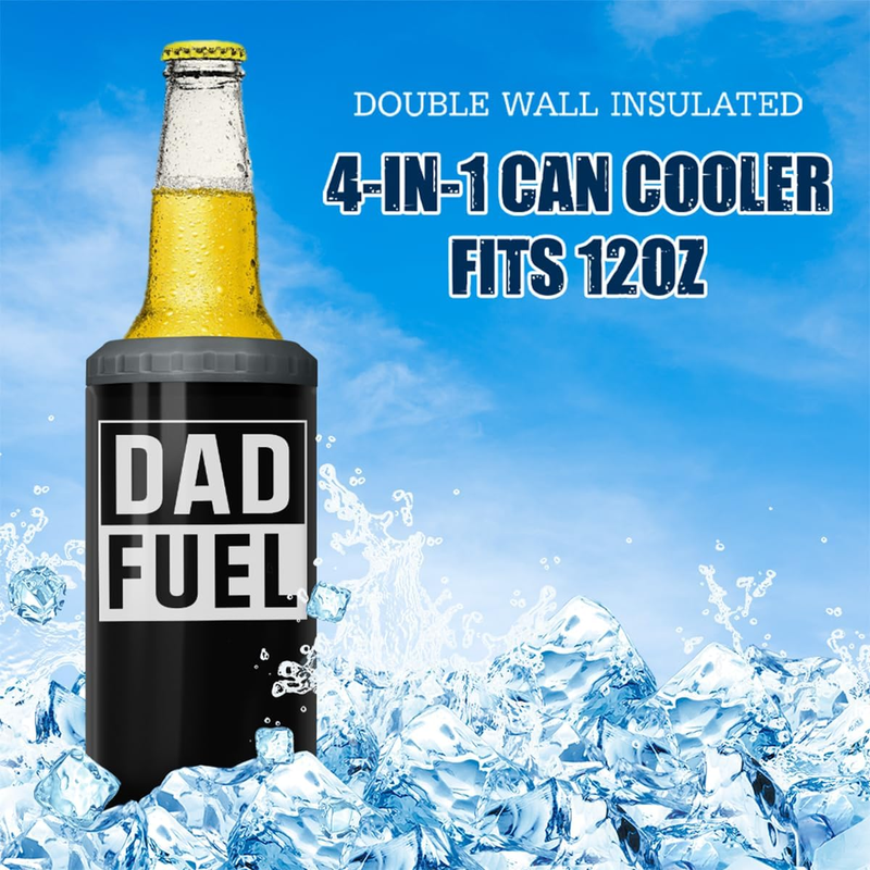 12oz Dad Fuel Can Cooler 4-in-1 Stainless Steel Insulated Tumbler Gift Dad6