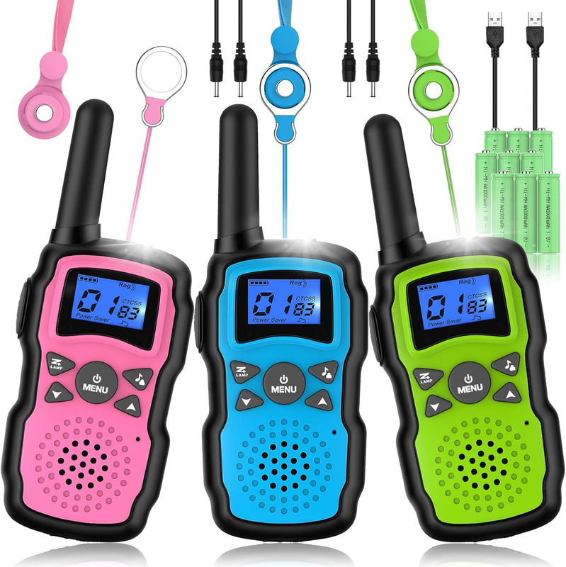 Kids Walkie Talkies 3 Pack Rechargeable Toy Radios Long Range w/ Flashlight 4 100