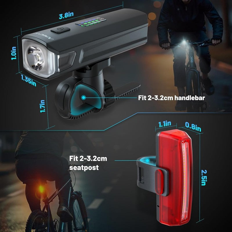 USB Rechargeable Bike Lights Set Front Headlight & Rear Taillight 4+5 Modes7