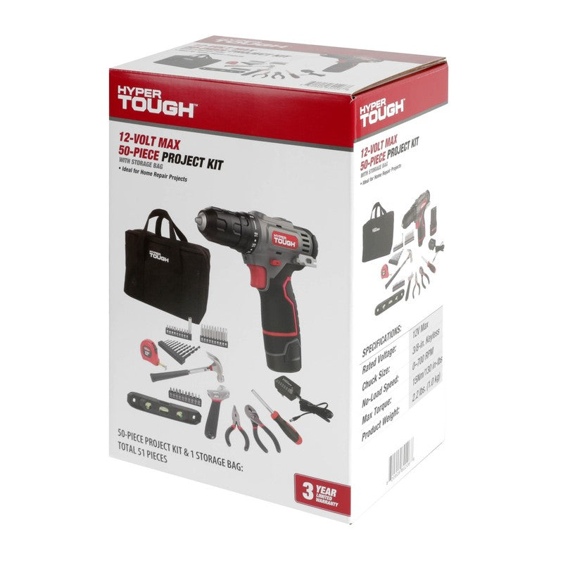 12V Max Cordless 3/8-Inch Drill Driver 50-Piece Project Kit with 1.5Ah Lithium-I10