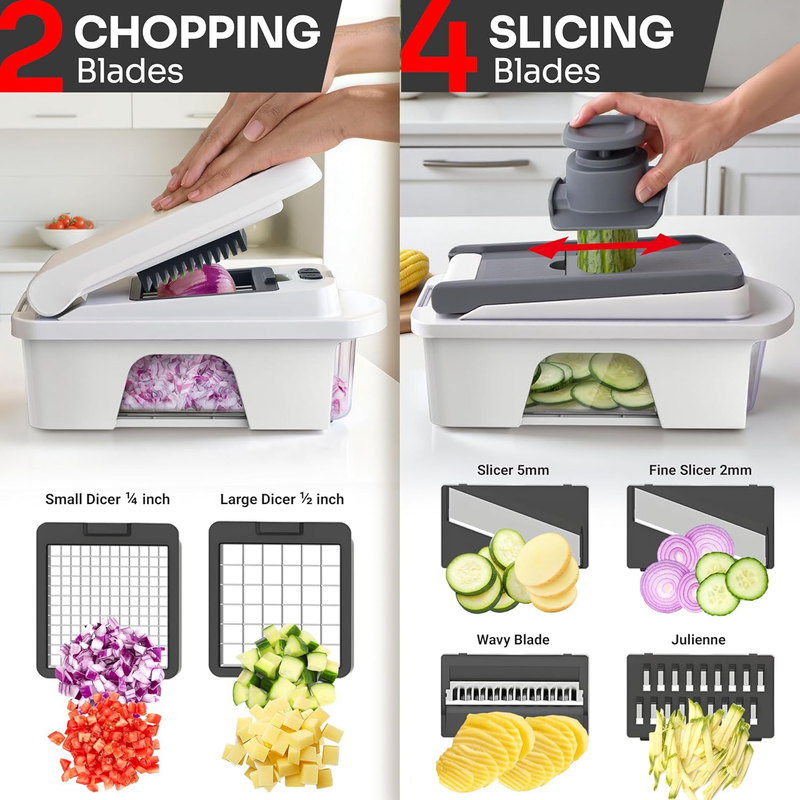 Pro Series 12 Blade Mandoline Slicer Vegetable Chopper Spiralizer White Gray3