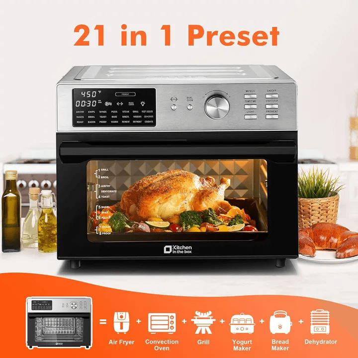 32QT Air Fryer Oven 21-in-1 Convection Rotisserie 1800W Silver1