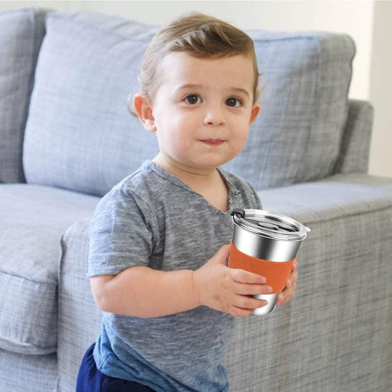 6PK Kids Stainless Steel Cups 12oz w/ Lid & Sleeves Spill  Toddler Sippy Cups6