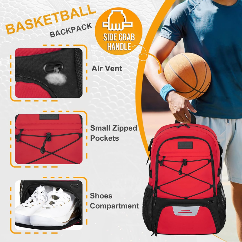 Soccer Basketball Backpack w/ Ball & Shoe Compartment Sports Travel Bag2