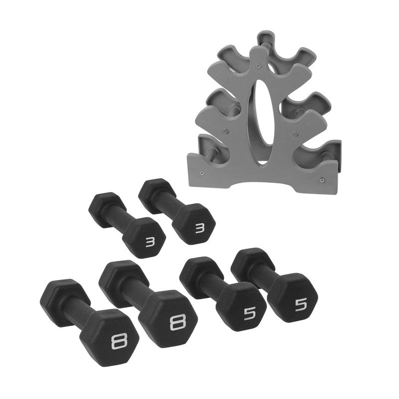 Barbell 32 Lb Neoprene Dumbbell Set with Rack, Black1
