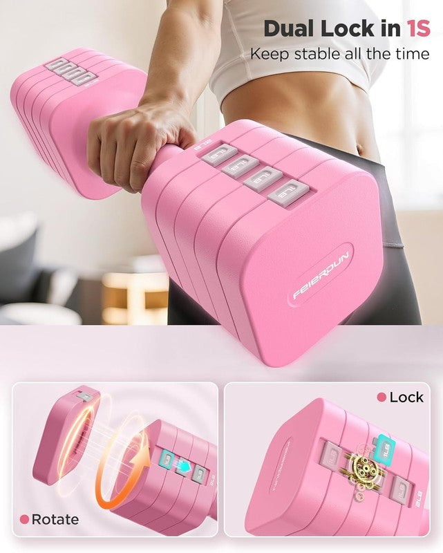 5-in-1 Adjustable Dumbbells 12/20lb Dual-Stable Set for Women Home Gym5