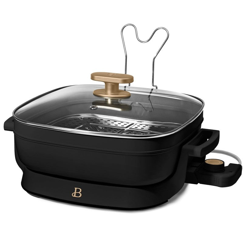 5 in 1 Electric Skillet Expandable to 7 Qt w/ Glass Lid Black Sesame7