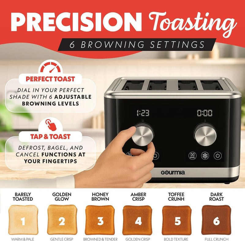 4-Slice Toaster Black Dual Controls Bagel Defrost Reheat 6 Browning Levels1