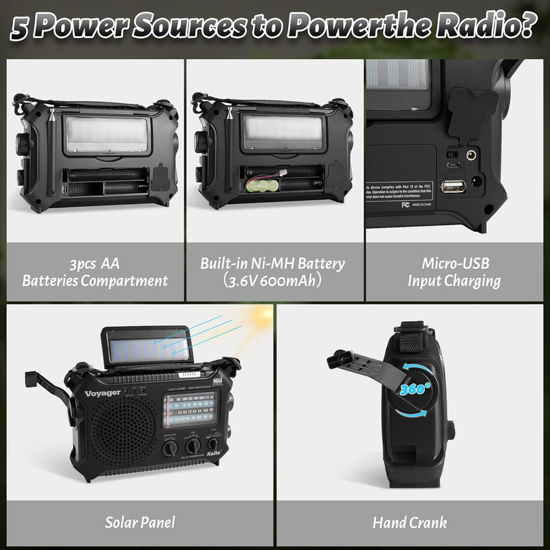 KA500 5 Way Powered Emergency AM/FM/SW NOAA Weather Alert Radio with Solar,Dynam6