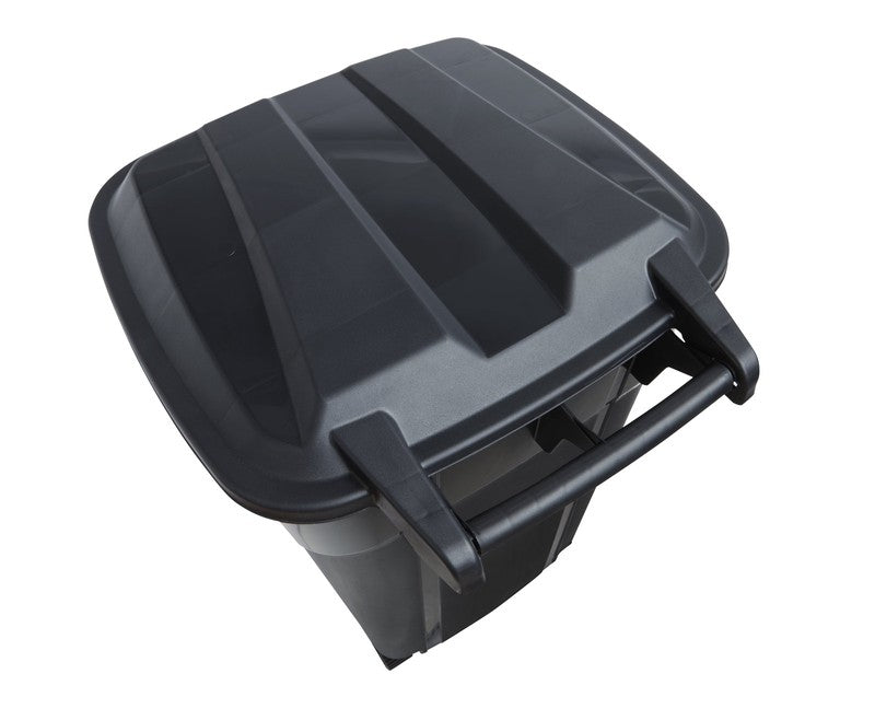 32 Gallon Wheeled Heavy Duty Plastic Garbage Can, Attached Lid, Black (2 Pack)3