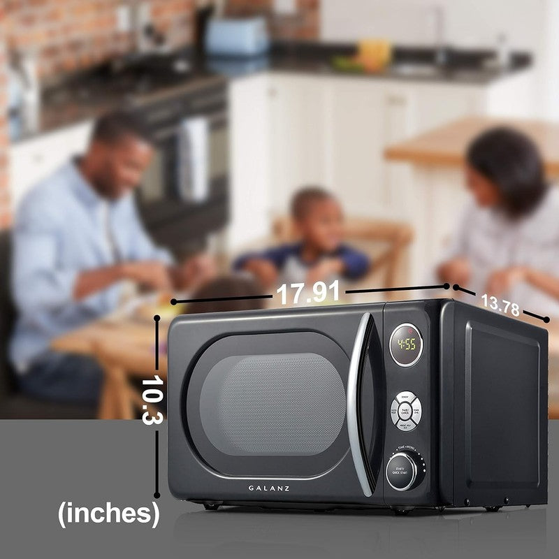 0.7 Cu Ft Retro Microwave Oven LED Pull Handle Child Lock Black6