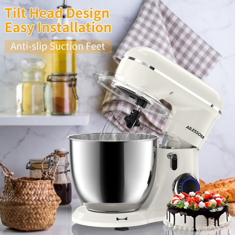 6.5 Qt Tilt Head Stand Mixer, 10 Speed, Almond Cream with Attachments NEW4
