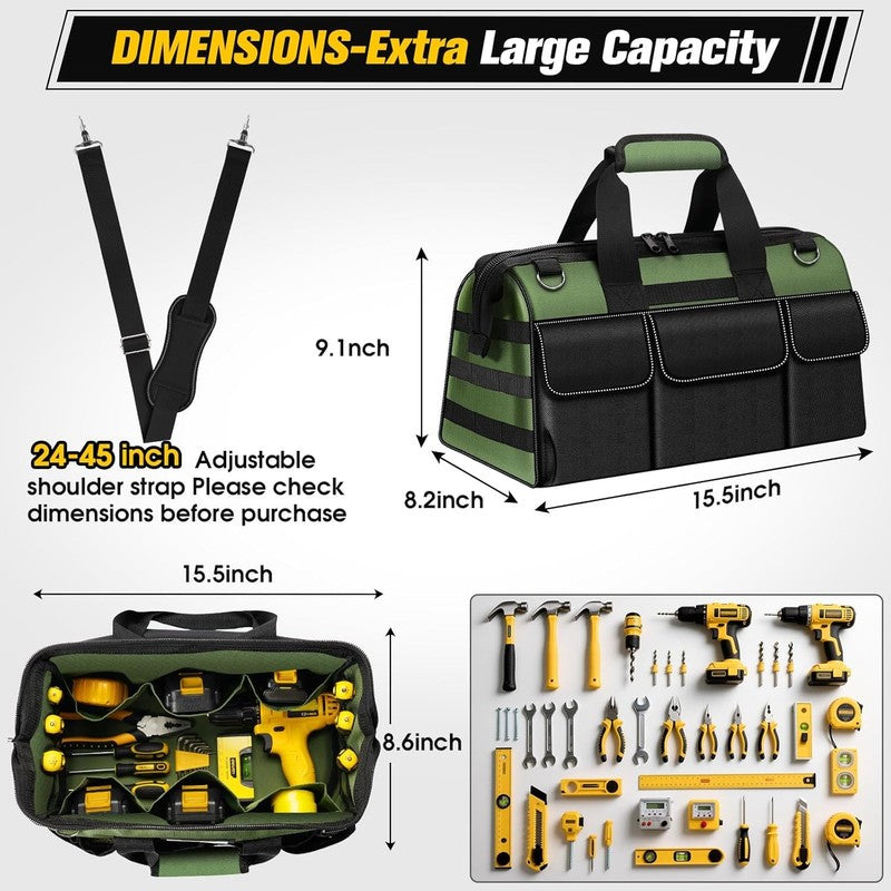 16" Heavy Duty Tool Bag 19 Pockets Portable Organizer Electrician Toolbox1