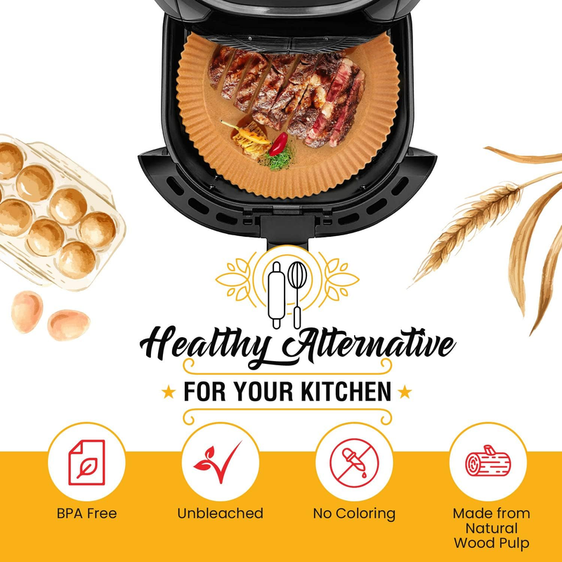 6.3 Inch Air Fryer Liners 125 Pcs 2 4 Qt Round Non Stick Oil Proof2