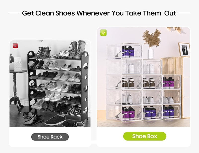 12 Pack X Large Clear Shoe Storage Boxes, Stackable Organizer Bins, Grey4
