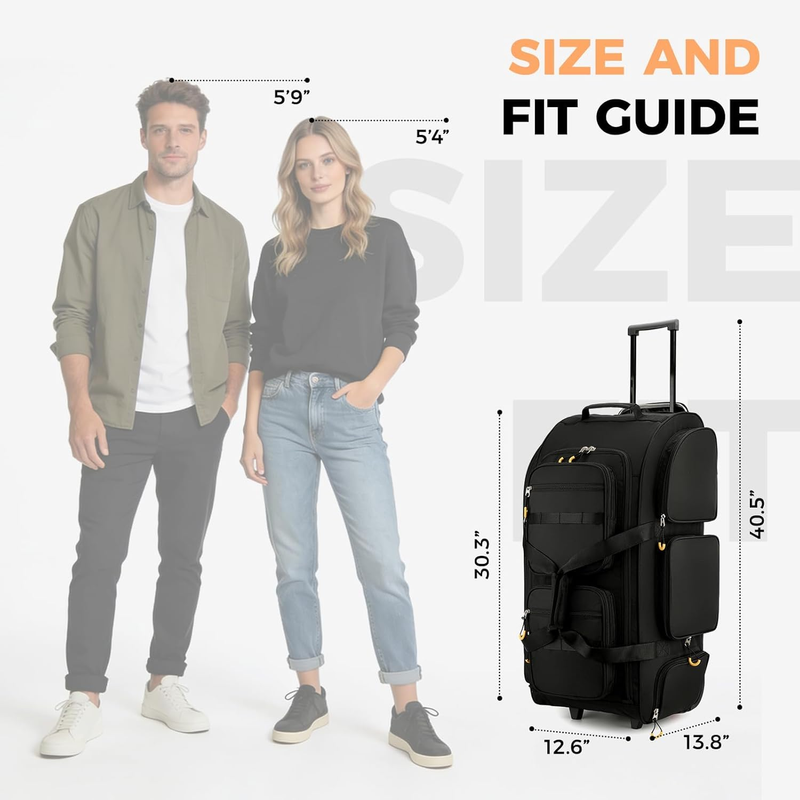 90L Rolling Duffle Bag w/ Wheels Handle 31in Travel Duffel Black6