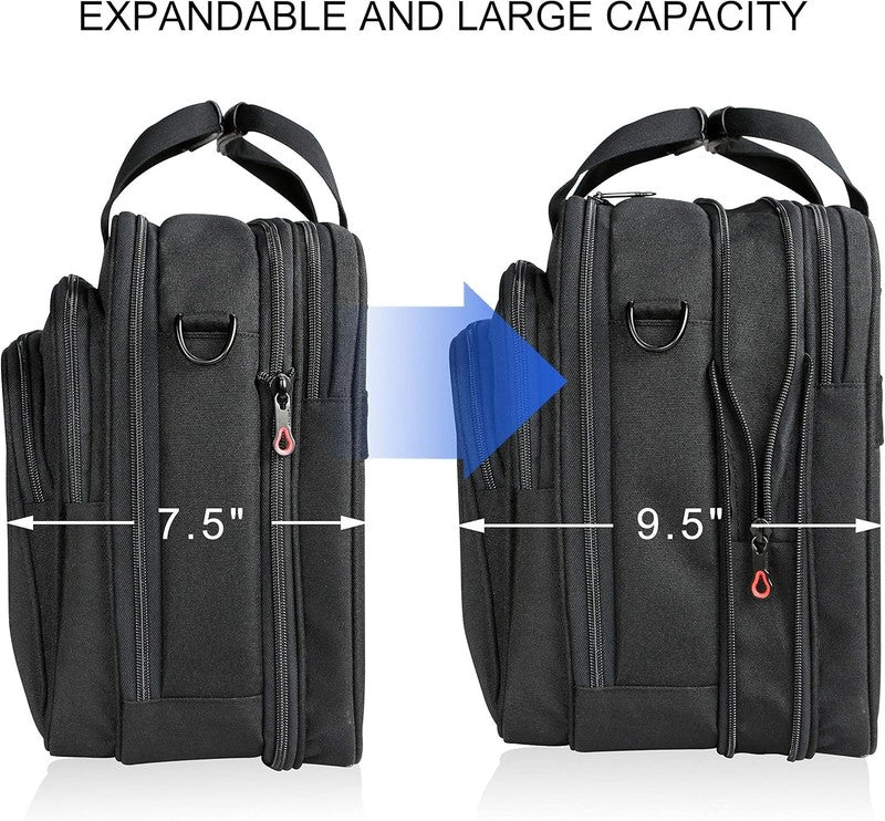 17.3" Laptop Bag Premium Expandable Water-Repellent Briefcase Shoulder Bag Black3