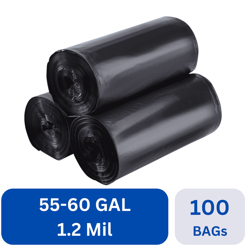 Heavy Duty 55 60 Gallon Black Trash Bags, 1.2 Mil, 100 Count, 38" X 58"8