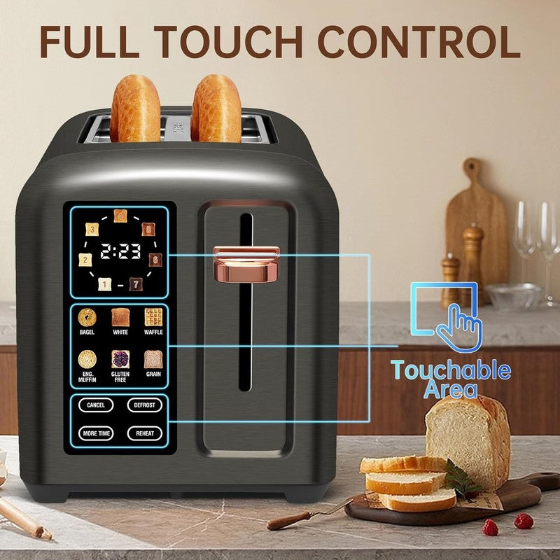 2 Slice Touch Control Toaster LCD 1350W Wide Slots Stainless Dark3