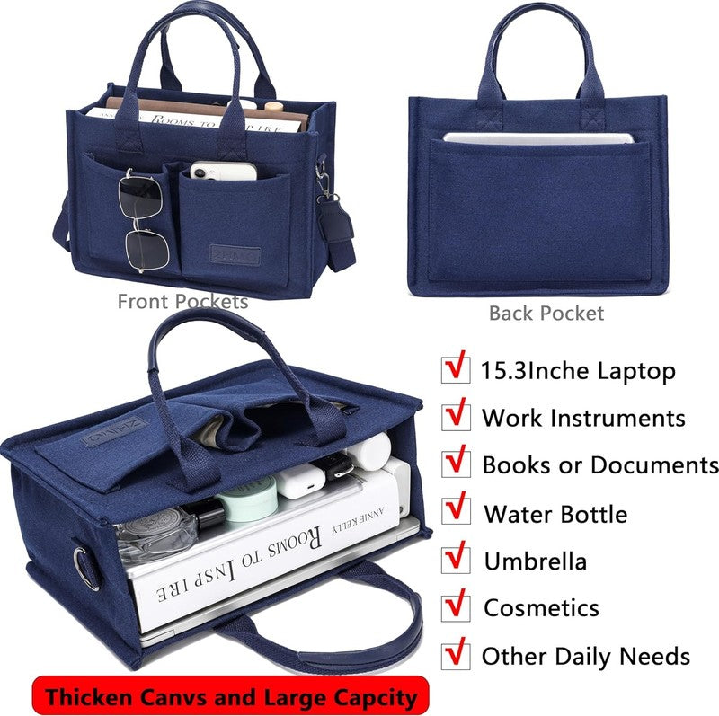 Women’s Canvas Tote Bag w/ Compartments Large Shoulder Crossbody Work Laptop Bag1