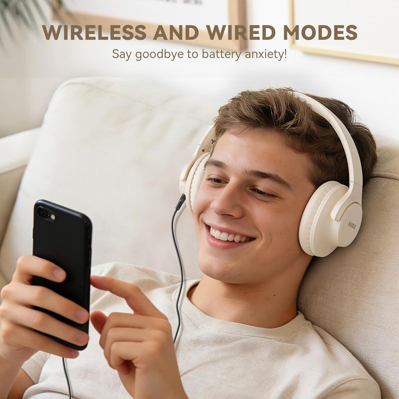 Bluetooth Over Ear Headphones 65H Playtime Wireless Headset Mic Bass5