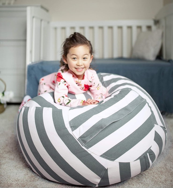 Kids Stuffed Animal Storage Bean Bag Cover XL Cotton Canvas Grey1