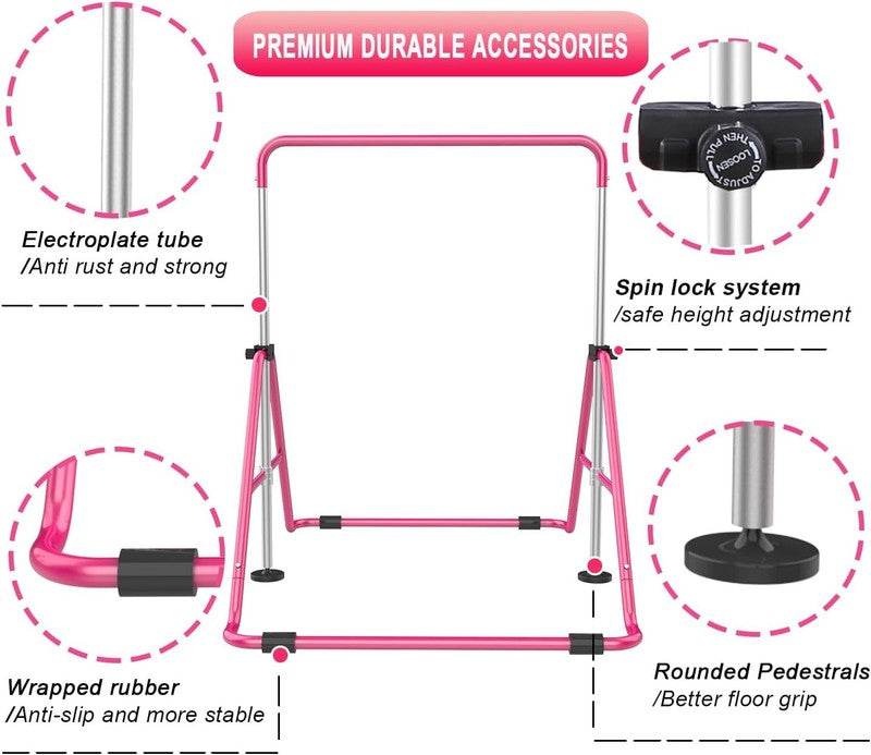 Kids Gymnastic Bars Adjustable Height Folding Training Kip Bar Expandable Home7